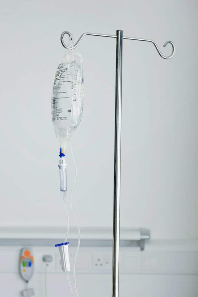 A medical drip on a stand